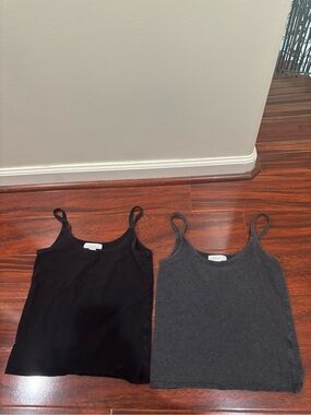 Set of 2 Ribbed Camisoles - Black & Charcoal size Large